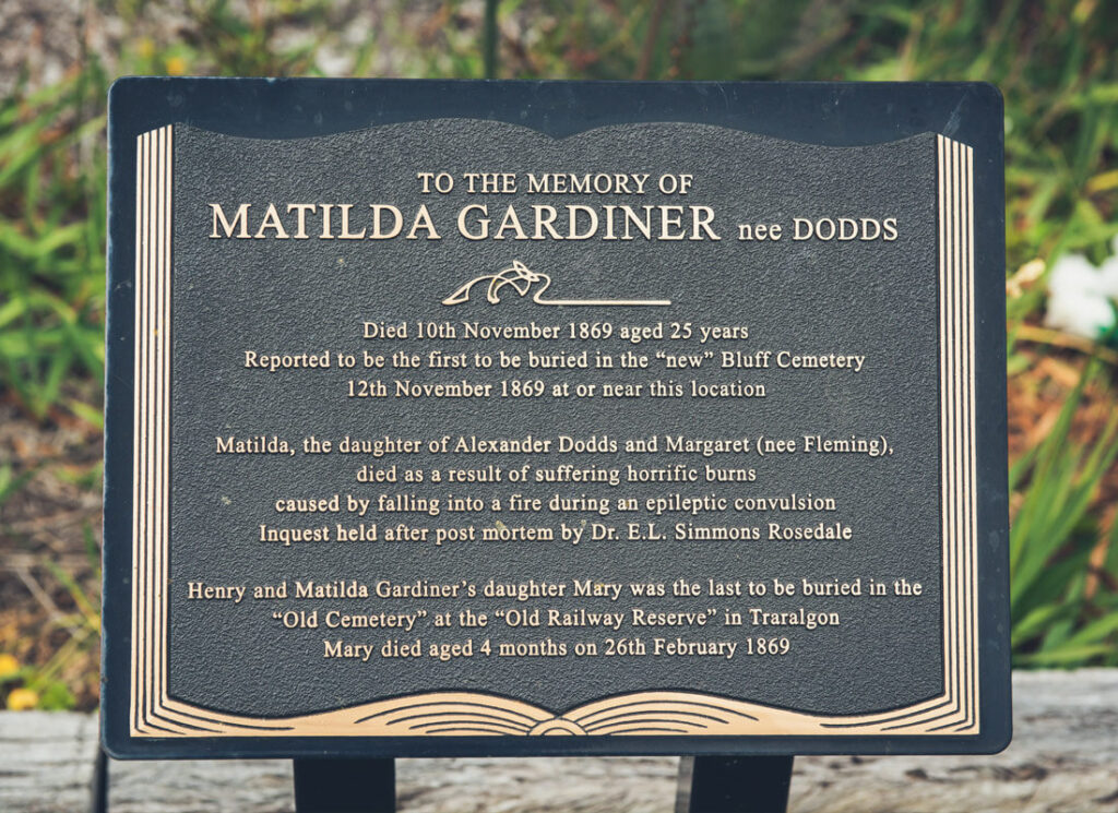 Plaque for the memory of Matilda Gardiner