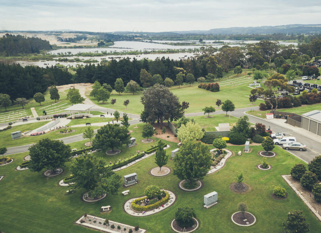 Aerial photo of gardens at cemetery