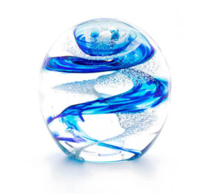 Blue and clear glass dome paperweight
