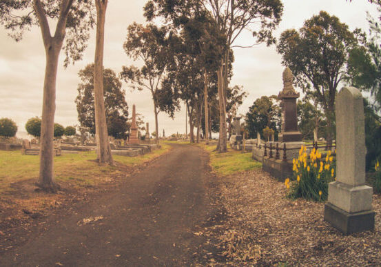 Historic graves and path at Traralgon Cemetery